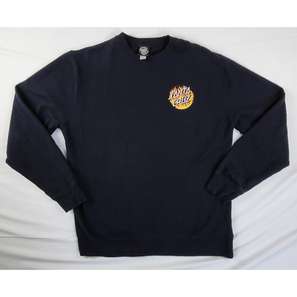 Vintage Santa Cruz Crewneck Sweatshirt Mens LG Black Skate Surf Shop Flame Logo
